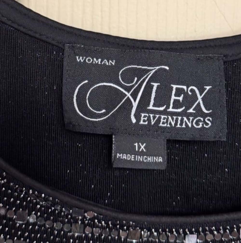 Alex Evenings Women Black Metallic Sequined Scoop-Neckline Top Plus Size 1X - Picture 3 of 4